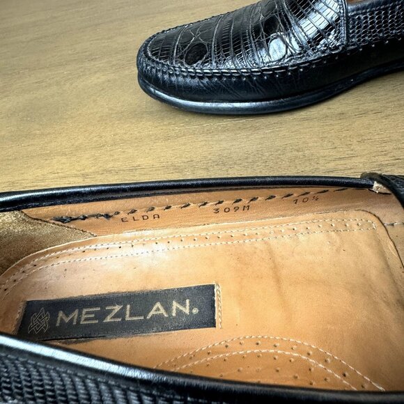 MEZLAN Mens Genuine Lizard Leather Penny Loafers 'ELDA' Dress Shoes Black 10.5 - Picture 8 of 10